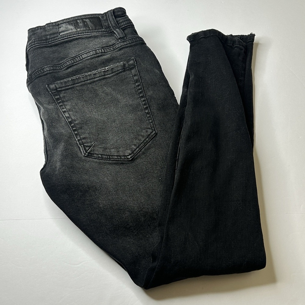 YoungLA Men's Model 604 Distressed Skinny Jeans Washed Black Ankle Zip 32x28